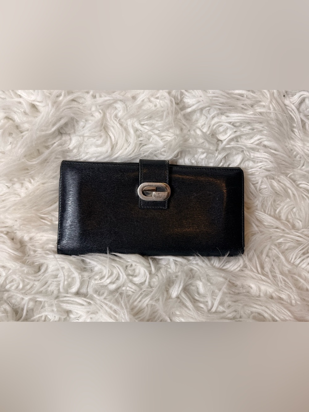 Gucci Original Black Leather Wallet with Silver Hardware